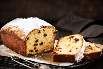 Delicious homemade cottage cheese and raisins loaf cake