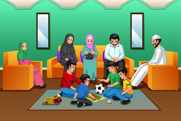 Muslim Family Playing in the Living Room