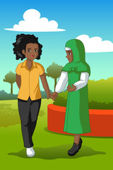 Two Teenagers in a Park Illustration