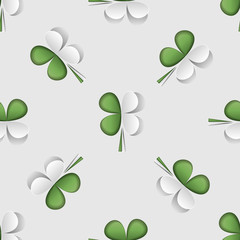 Modern st. Patrick s day seamless pattern with stylized 3d leaf clover cutting paper.