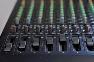 Music mixing desk in a recording studio