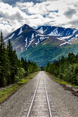 Railroad to Denali National Park, Alaska with impressive mountains