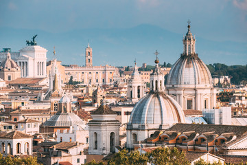 Rome, Italy. Cityscape With Such Famous Churches As Sant'agnese, Santa Maria Della Pace, St....