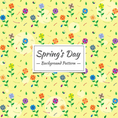 Spring Seamless pattern with flowers and small animals.  The motifs that are scattered randomly look beautiful. Elegant template for fashion prints.