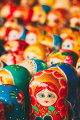 Colorful Russian nesting dolls at the market