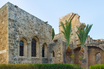 Ruins of the Abbey of Bellapais in the Northern Cyprus. Bellapais Abbey is the ruin of a monastery built by Canons Regular in the 13th century near the Kyrenia.