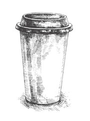 Illustration paper Coffee Cup Isolated.Plastic cup of chocolate coffee hand drawn outline doodle icon. Takeaway coffee vector sketch illustration for print, web, mobile and infographics.