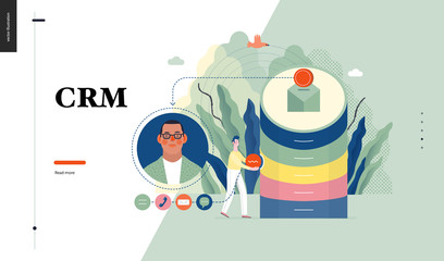 Obraz premium Technology 1 - CRM Customer Relationship Management - modern flat vector concept digital illustration of data collecting from user and providing result data. Creative landing web page design template