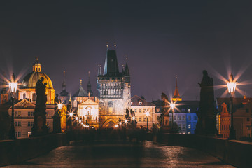 Fototapeta premium Twilight View Of Charles Bridge in Prague, Czech Republic