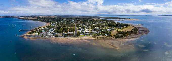 Panoramic aerial view of Rhyll, a small town on Phillip Island, a short 2 hour drive from...