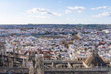 Sevilla cityscape with an aerial view of the Bullring.
