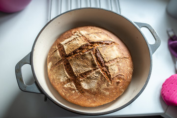 Top view of freshly baked  bread