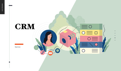 Technology 1 - CRM Customer Relationship Management - modern flat vector concept digital illustration of data collecting from user and providing result data. Creative landing web page design template