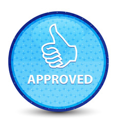 Approved (thumbs up icon) galaxy cyan blue round button