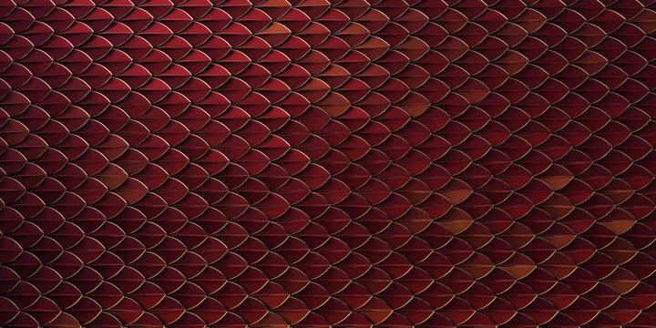 red and gold dragon reptile fish snake skales pattern backround. dragon skin 3d rendered background