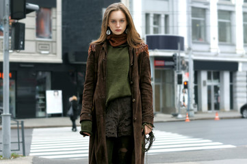 Fototapeta premium Model posing against a pedestrian crossing