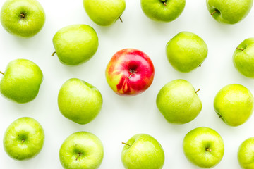 food pattern with green apples on white background top view