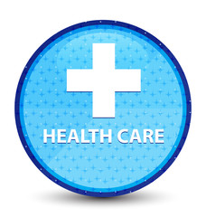 Health care (plus sign) galaxy cyan blue round button