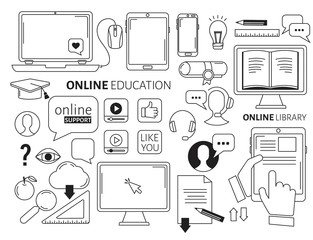 Online education. Internet education. Icon, Web , tutorials online courses and webinars virtual trainings vector illustrations