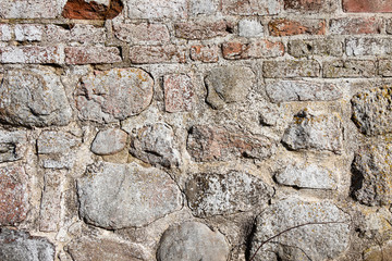Stone and brick wall from a 13th century danish castle ruin