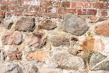 Stone and brick wall from a 13th century danish castle ruin