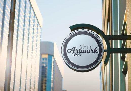 Rounded Sign on Building Mockup