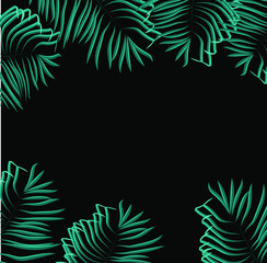 Fototapeta na wymiar Green summer tropical background with exotic palm leaves and plants. Vector floral background.