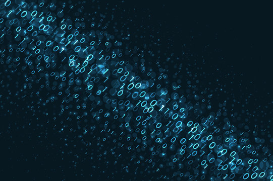 Binary code background. Graphic concept with glowing elements on dark background for your design