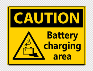 Caution battery charging area Sign on transparent background