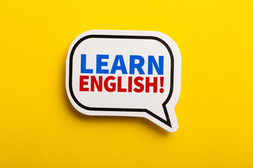 Learn English Speech Bubble Isolated On Yellow Background