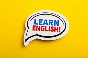 Learn English Speech Bubble Isolated On Yellow Background
