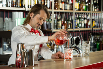 Attractive worker. Handsome young bartender doing his job.