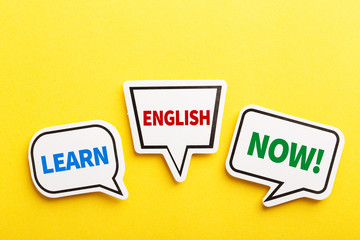 Learn English Speech Bubble Isolated On Yellow Background