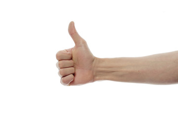 Hand showing gesture class on white isolated background.