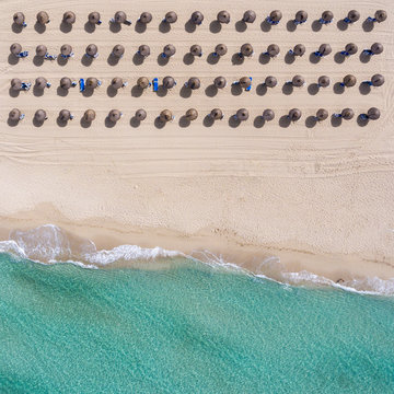 Aerial view of palapas on beach