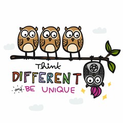 Punk owl think different and be unique cartoon doodle vector illustration