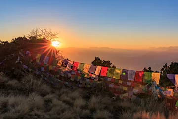 Foto auf Acrylglas Annapurna Sunset at Poon Hill on the Annapurna circuit in Nepal