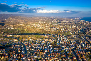 Aerial view of a neighborhood in suburban Limassol. Cyprus