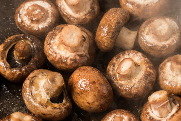 mushrooms beeing fried in a pan