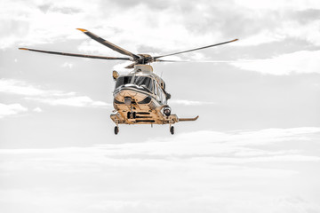 Rescue helicopter in the sky during the emergency flight