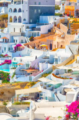 Row Of Colofrul Houses os Oia Village in Santorini in greece