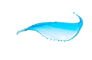 Blue Wavy Water Splash Isolated Over Pure White Background.