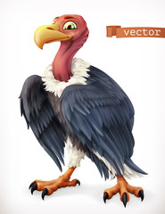 Vulture, eagle cartoon character. Funny animal, 3d vector icon