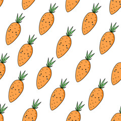 Kawaii vegetable. Carrot. Vector seamless pattern