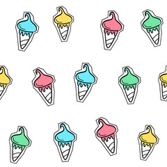 Vector seamless pattern with ice cream. Cartoon style