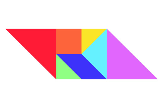 Color tangram puzzle in parallelogram shape on white background (Vector)