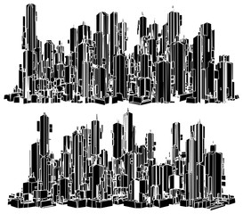 Futuristic Megalopolis City Of Skyscrapers Vector. Landscape View Isolated Illustration.