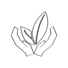 Outline of a leaves on hands. Vector illustration design