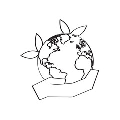 Earth planet outline on a hand. Vector illustration design