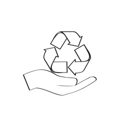 Obraz premium Recycling symbol outline on a hand. Vector illustration design